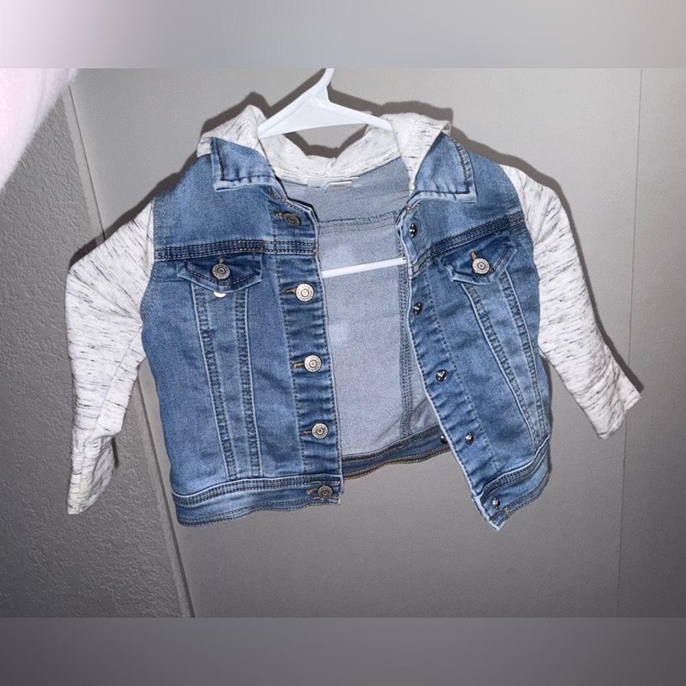 Cat & Jack Blue Denim Jacket with Heather Gray Sleeves
